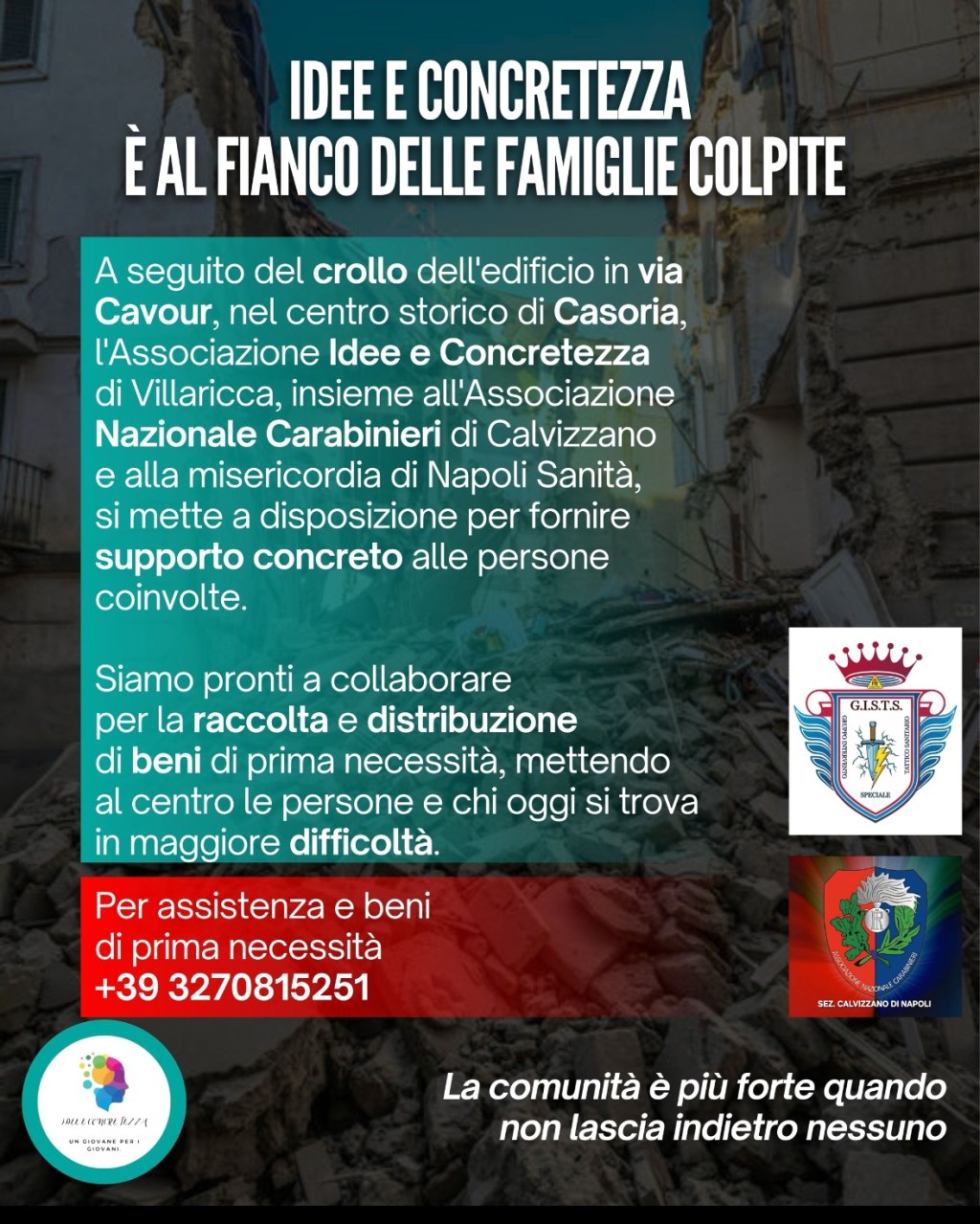 VILLARICCA L’ASSOCIAZIONE IDEE E CONCRETEZZA AL FIANCO DELLE FAMIGLIE COLPITE A&nbsp;CASORIA.
